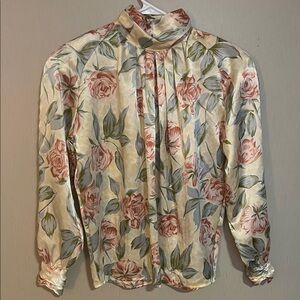 Tess Paris Milano sz 6 vintage floral grandma core high neck button blouse